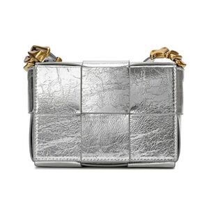 NWT, Tiffany & Fred Paris Silver Metallic Woven Leather Crossbody, Gold Accents